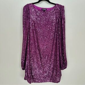 Steve Madden Fuchsia Sequin Mini Dress Long Sleeve Party Dress Fully Lined